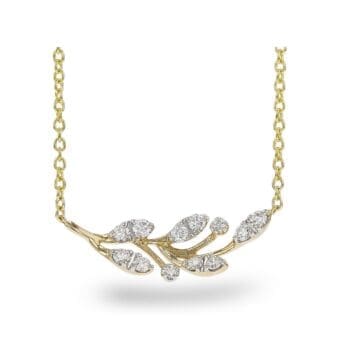 Diamond Branch Necklace - 14k yellow gold with diamond leaves 0.32cttw